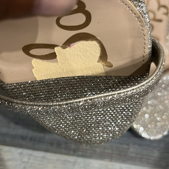 SAM EDELMAN SHOES 9.5 SILVER SPARKLE HEELS ANKLE STRAP ANTHROPOLOGIE BHLDN - Picture 11 of 12